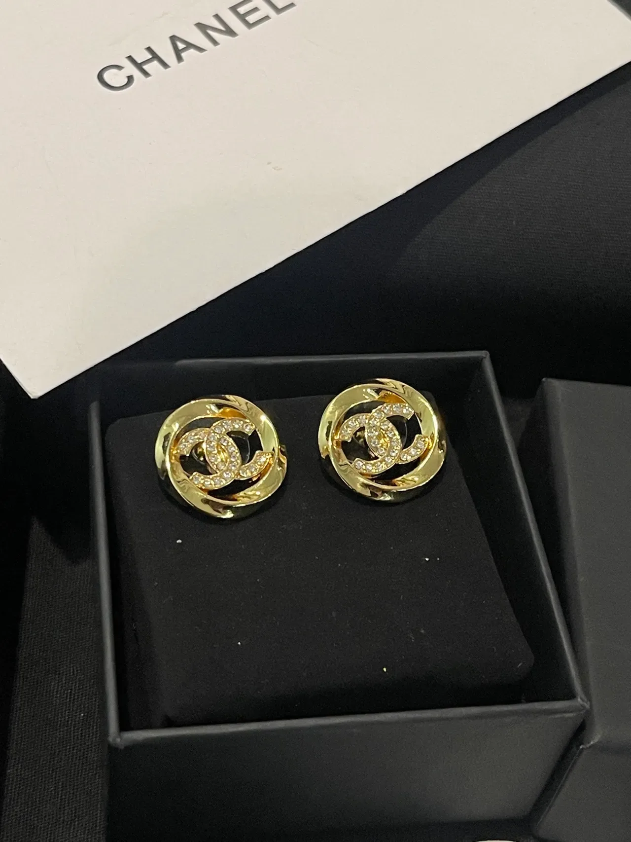 Chanel CC Gold Transparent Pavé Crystal Earrings 11