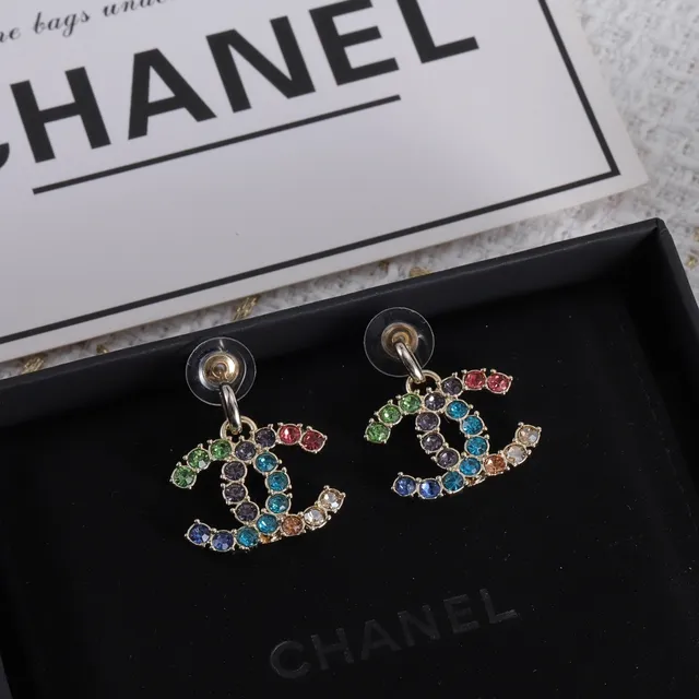 Chanel CC Logo Pavé Multicolor Crystal Earrings 1