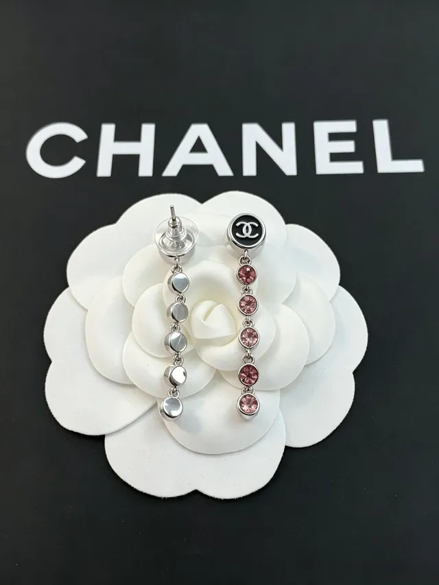 Chanel CC Logo Pink Crystal Drop Earrings 2