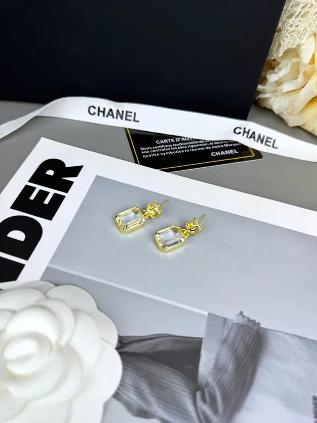 Chanel CC Logo Rectangular Crystal Drop Earrings 3
