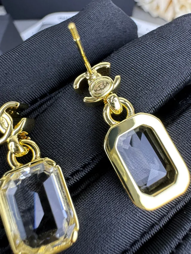 Chanel CC Logo Rectangular Crystal Drop Earrings 6