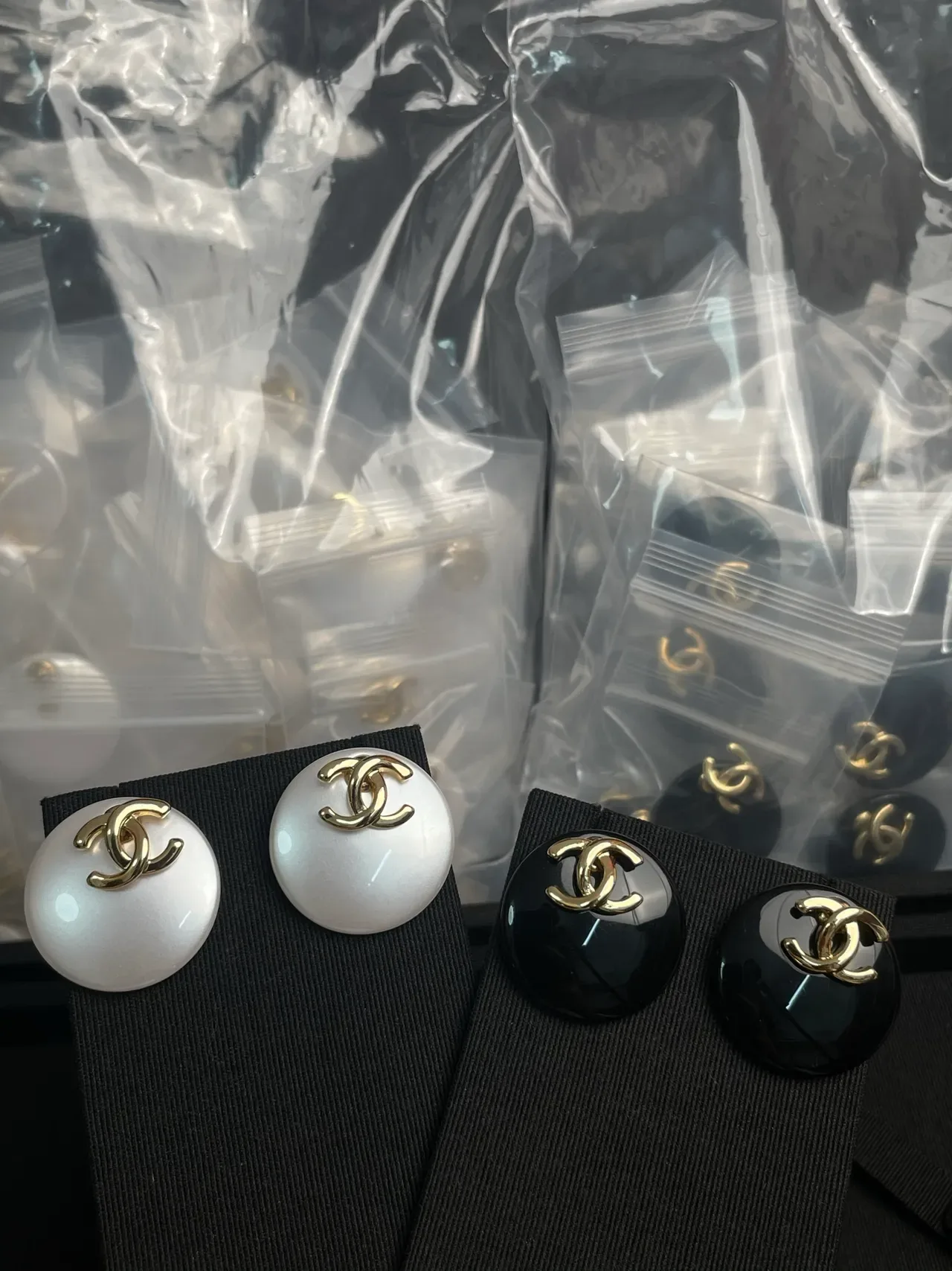 Chanel CC Logo Stud White Gold Round Earrings 9