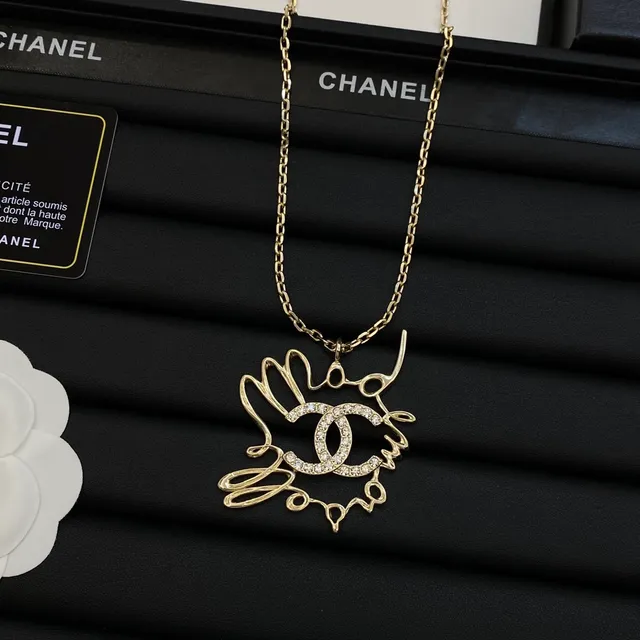 Chanel CC Sketch Silver Gold Abstract Pendant Pavé-Set Interlocking Logo Necklace 2