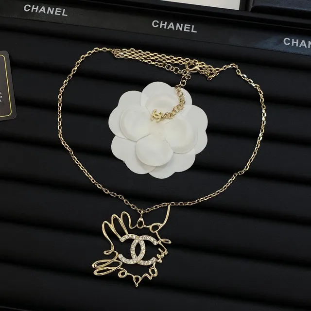 Chanel CC Sketch Silver Gold Abstract Pendant Pavé-Set Interlocking Logo Necklace 4