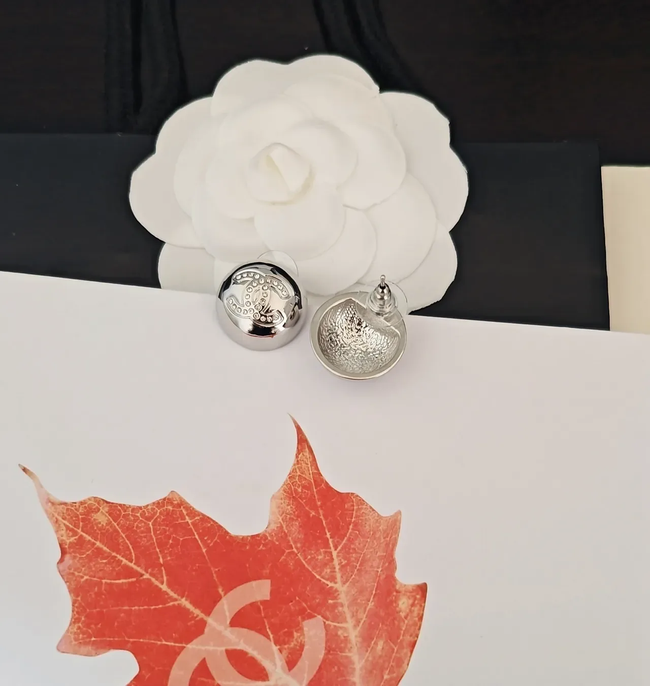 Chanel CC Stud Silver Round Pavé Crystal-Embellished Earrings 3