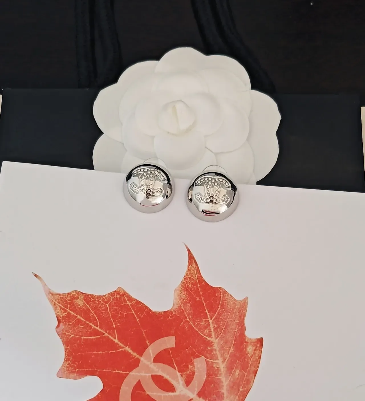 Chanel CC Stud Silver Round Pavé Crystal-Embellished Earrings 4