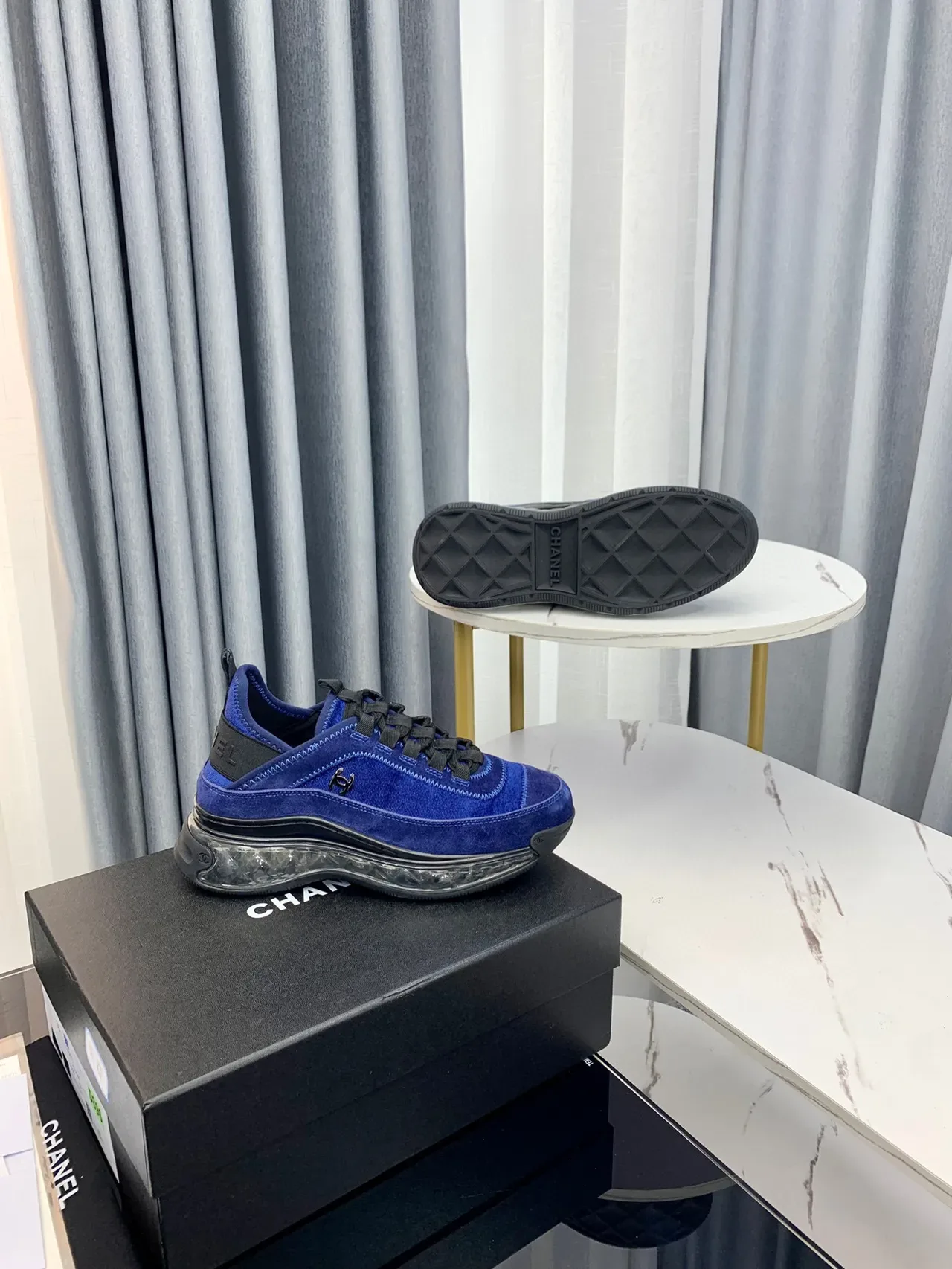 Chanel Cloud Blue Suede Transparent Sole Chunky Sneakers 2