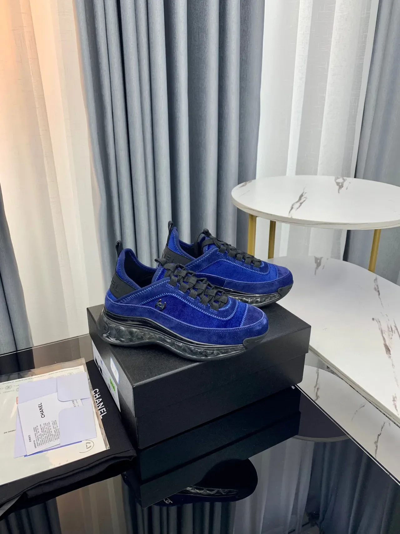 Chanel Cloud Blue Suede Transparent Sole Chunky Sneakers 3