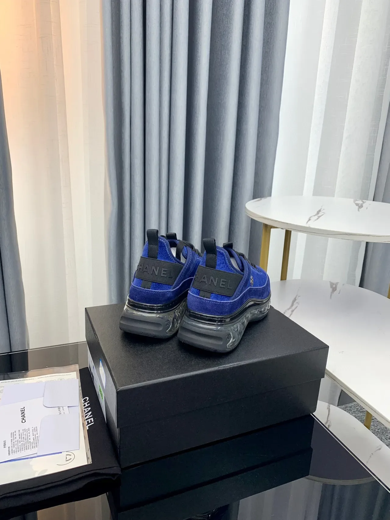 Chanel Cloud Blue Suede Transparent Sole Chunky Sneakers 4