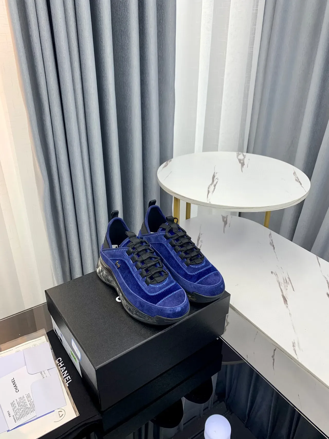 Chanel Cloud Blue Suede Transparent Sole Chunky Sneakers 5