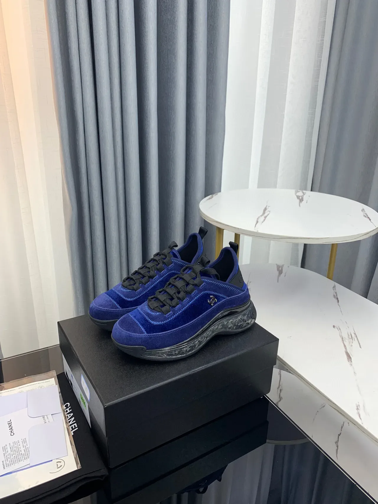 Chanel Cloud Blue Suede Transparent Sole Chunky Sneakers 6