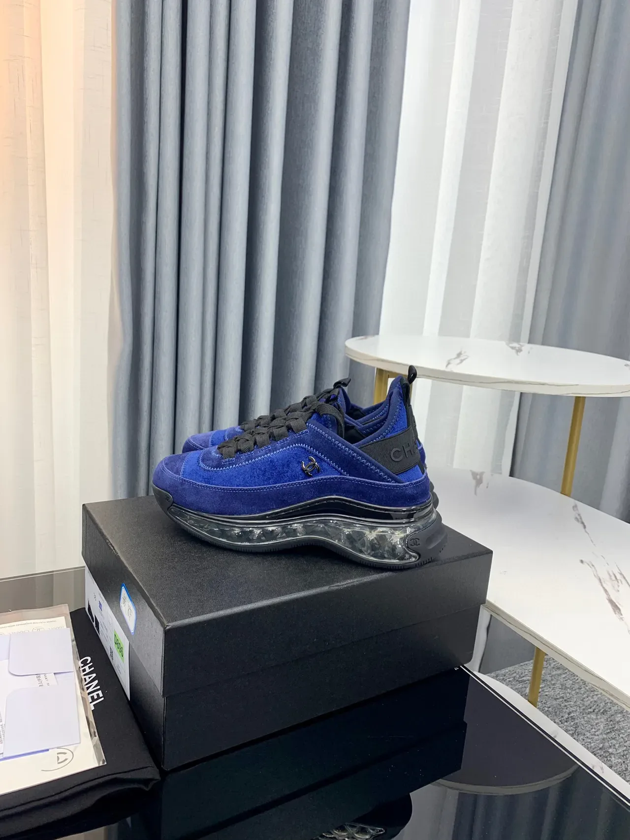 Chanel Cloud Blue Suede Transparent Sole Chunky Sneakers 7