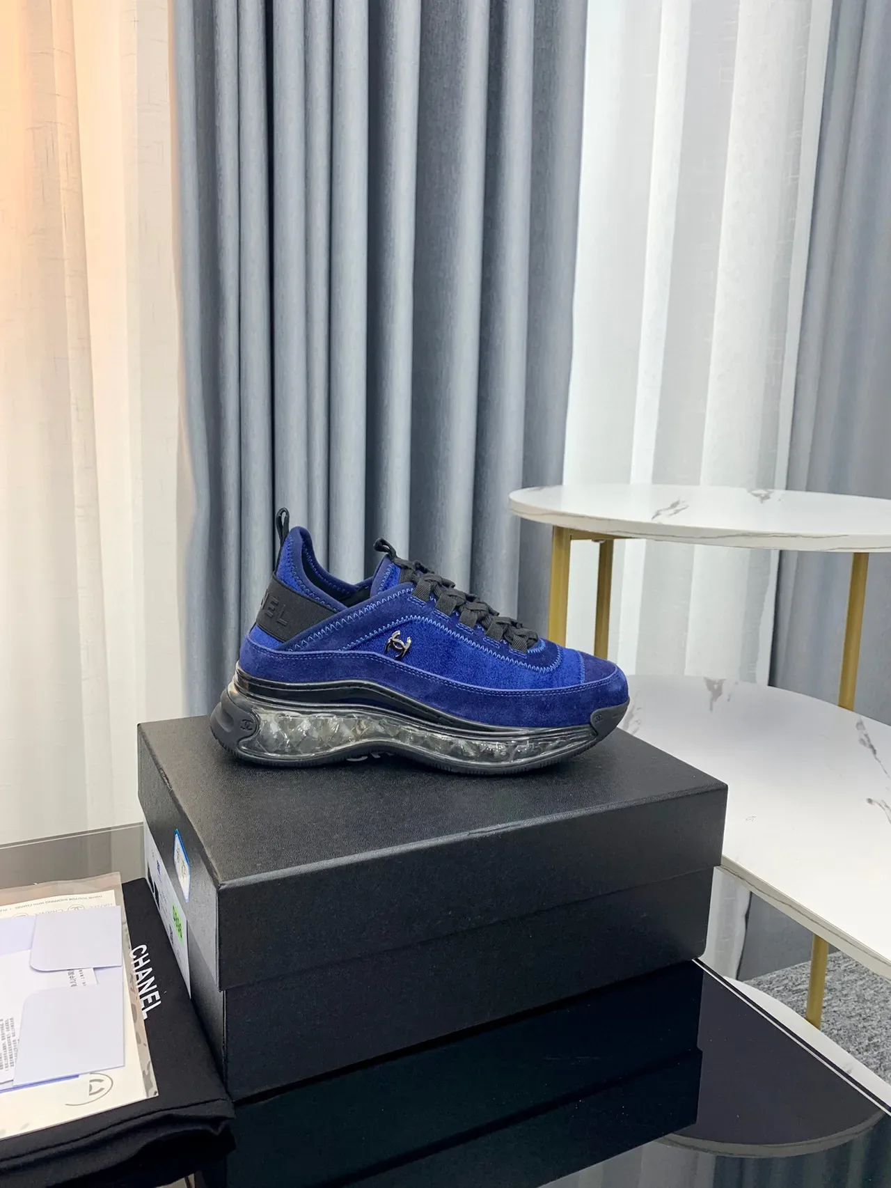 Chanel Cloud Blue Suede Transparent Sole Chunky Sneakers 8
