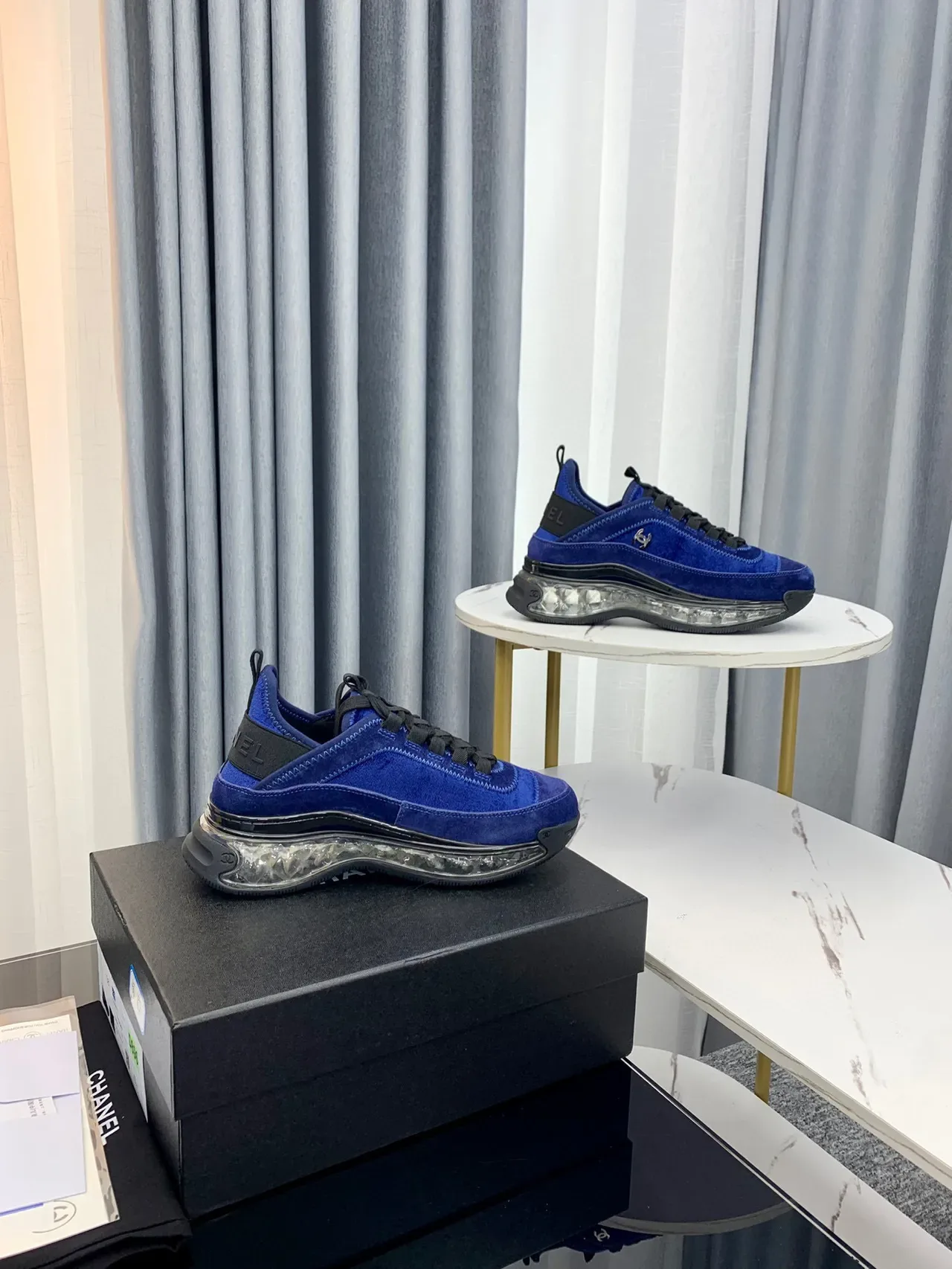Chanel Cloud Blue Suede Transparent Sole Chunky Sneakers 9