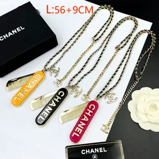Chanel कंब नेकलेस एमेल पेंडेंट गोल्ड-ब्लैक चेन महिलाओं का नेकलेस