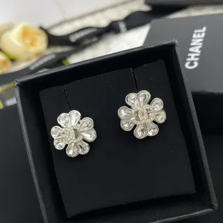 Chanel Flower-Shape Crystal CC Logo Earrings