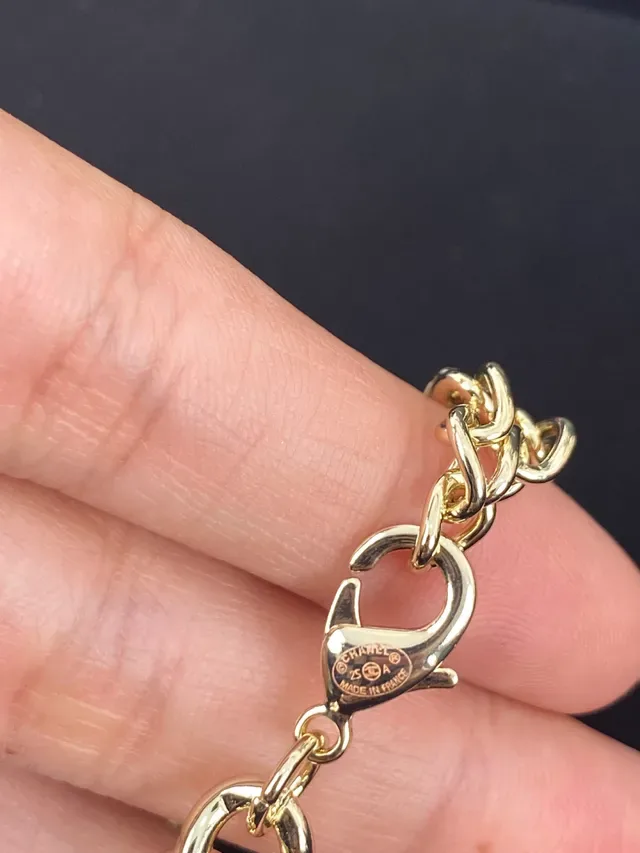 Chanel Collier Chaîne Curb Or Noir Barre Cuir 4