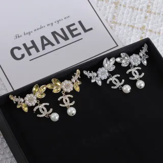 Chanel सोना चांदी फूल प्रतीक मोती गिरती कान की अंगूठियाँ