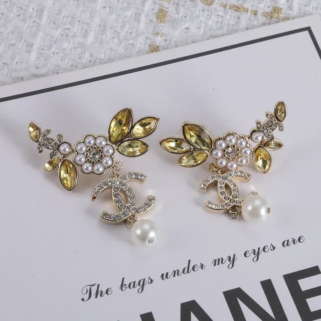 Chanel Gold Silver Floral Motif Pearl Drop Earrings 2