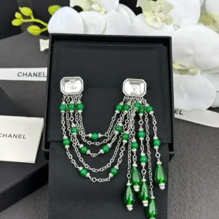 Chanel Green Bead Fringe Earrings