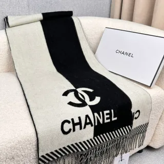 Chanel Logo-Striped Cashmere Scarf