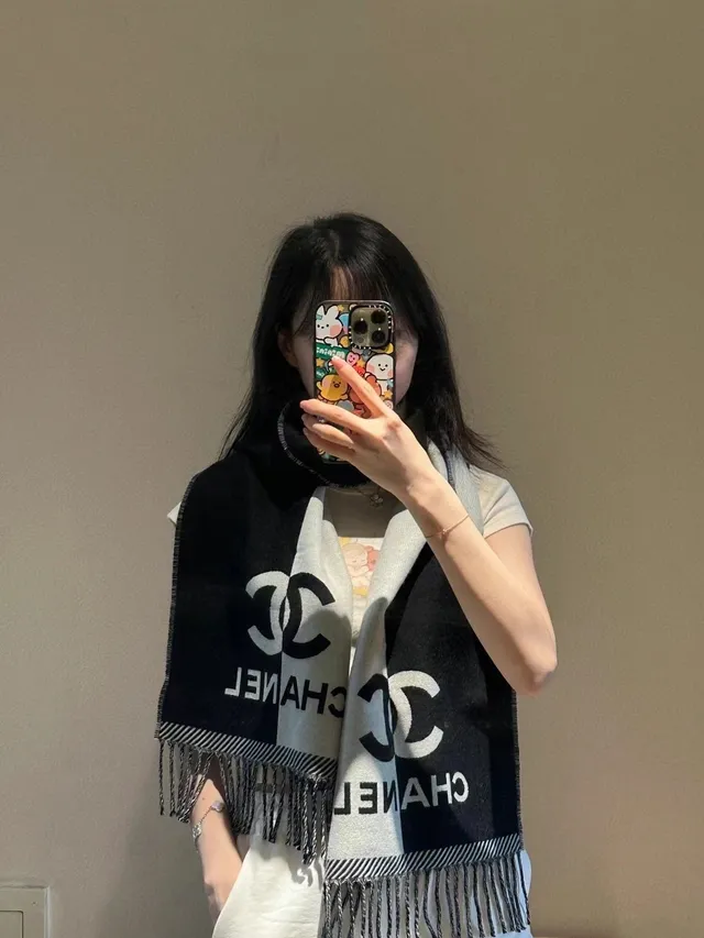 Chanel Logo-Striped Cashmere Scarf 2
