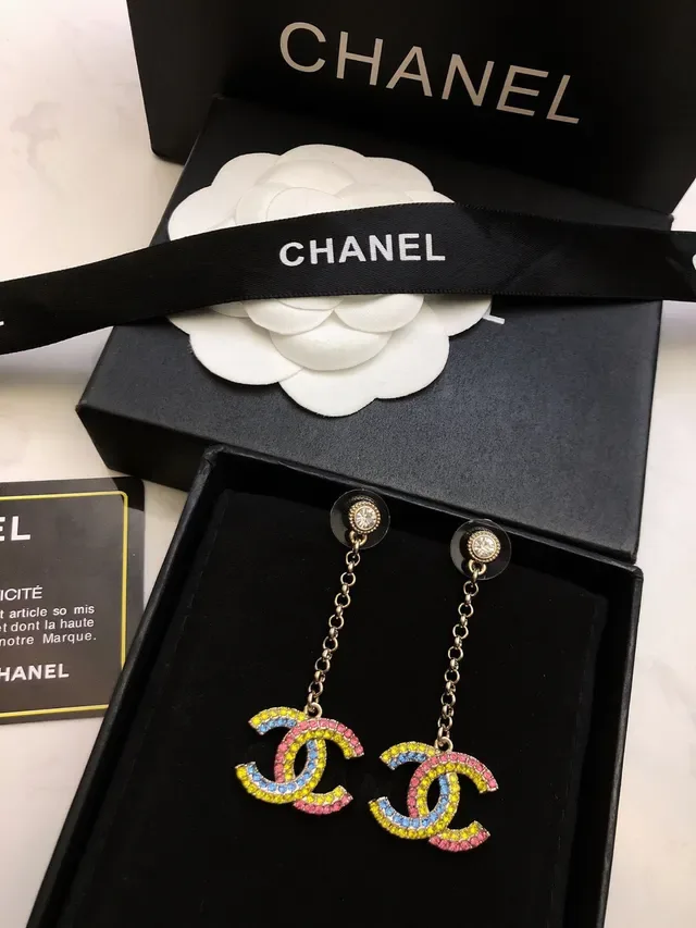 Chanel Multicolor Enamel Interlocking CC Dangling Chain Earrings 1