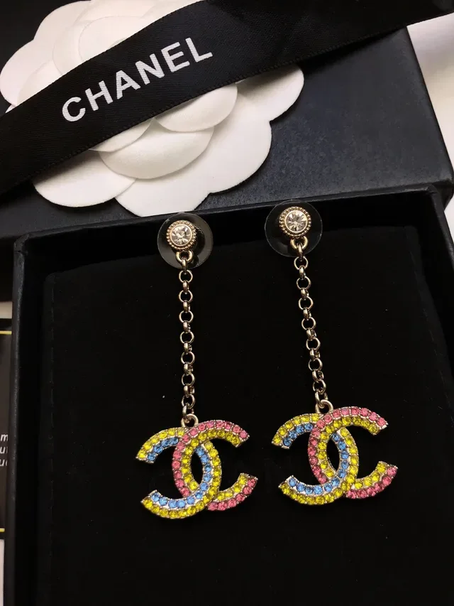 Chanel Multicolor Enamel Interlocking CC Dangling Chain Earrings 5