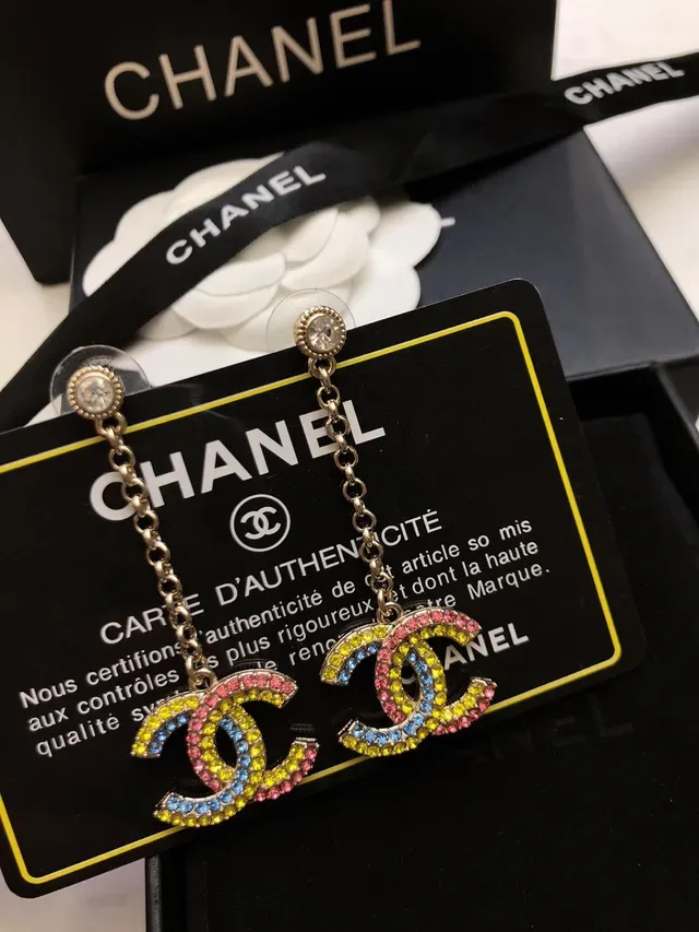 Chanel Multicolor Enamel Interlocking CC Dangling Chain Earrings 6