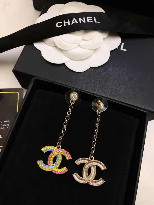 Chanel Multicolor Enamel Interlocking CC Dangling Chain Earrings 8