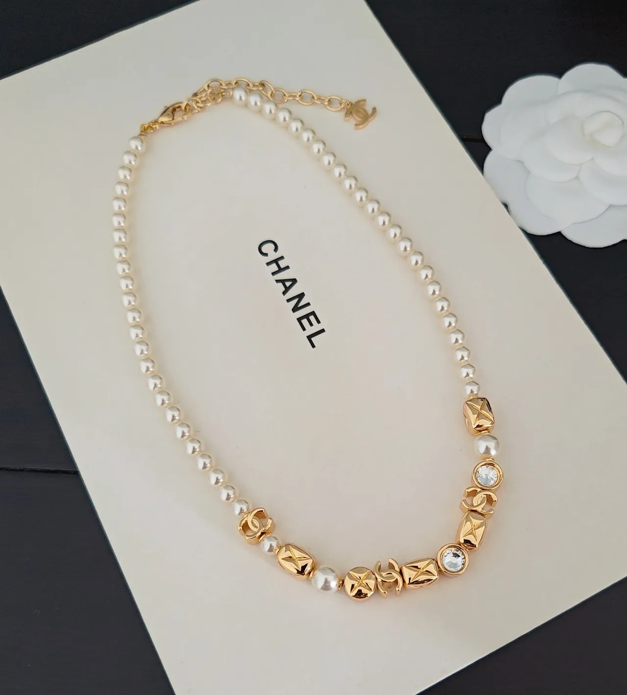 Chanel Pearl and Gold-Tone CC Motif Necklace 2