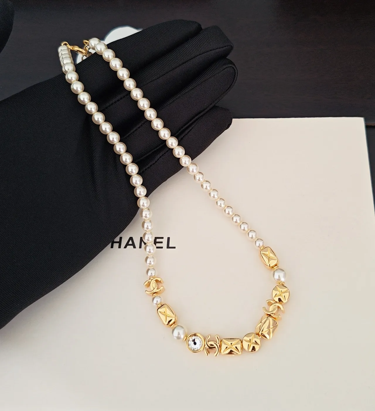 Chanel Pearl and Gold-Tone CC Motif Necklace 3