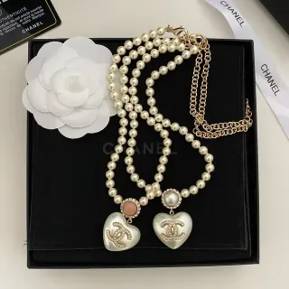 Chanel Pearl Double-Strand Heart Pendant Necklace