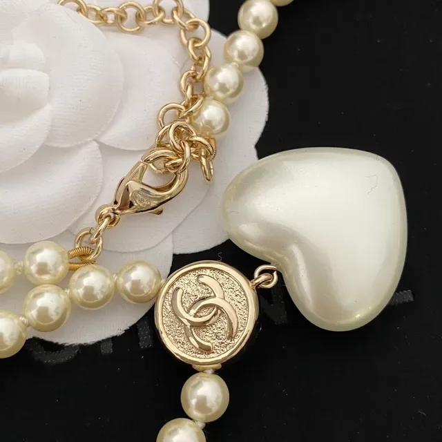 Collier Chanel Perles Double-Strand Pendentif Cœur 5