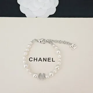 Chanel Pearl Strand Bracelet White Silver Interlocking CC Charm Bracelet