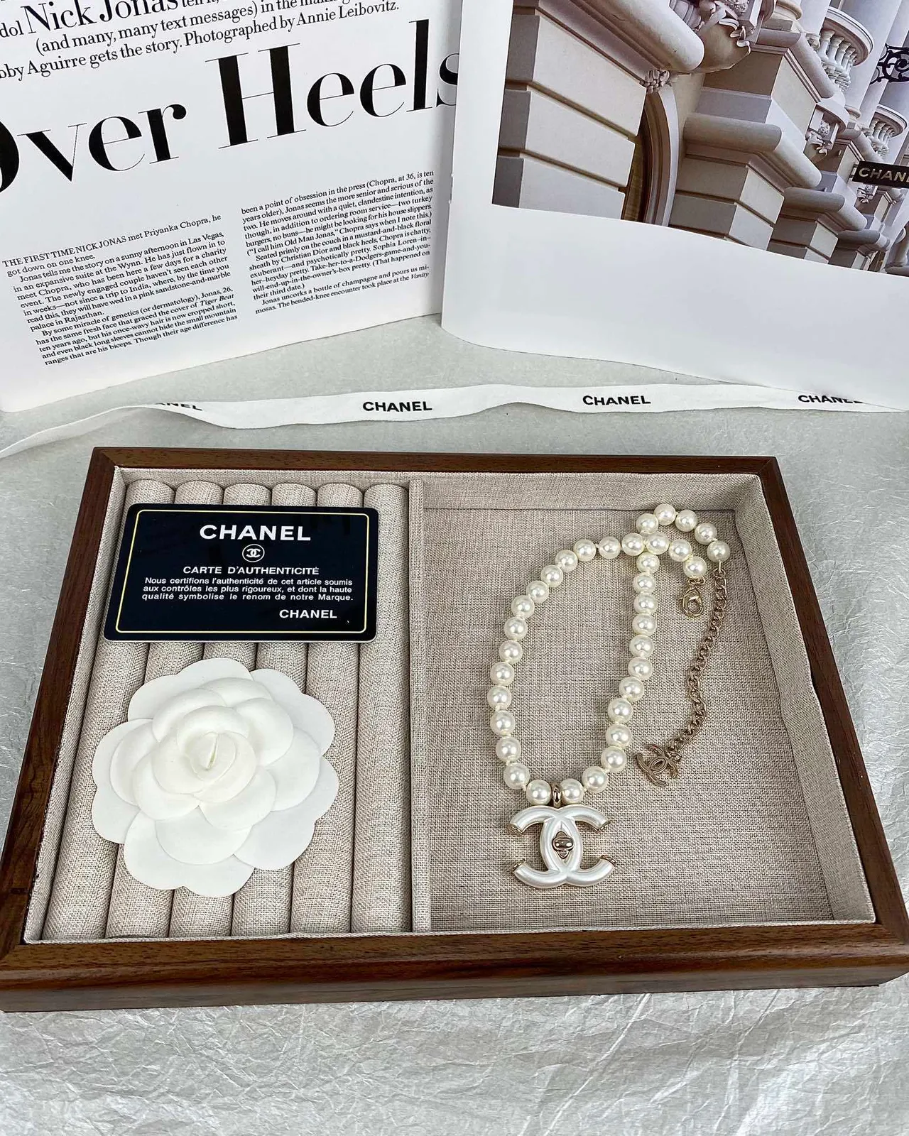 Chanel Pearl Strand Necklace White Silver Resin CC Pendant Necklace 3