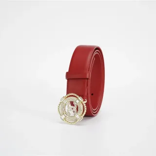Chanel Red Gold Crystal-Embellished Rope-Twist Buckle Leather Belt