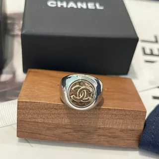 Chanel Anillo Signet Plata y Oro Logo