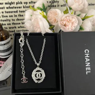 Chanel चांदी काला मरघर चेन क्रिस्टल-एंक्रस्टेड हेलो नेकलेस