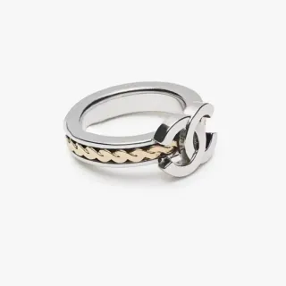 Chanel Silver Gold Interlocking CC Logo Two-Tone Metal Ring
