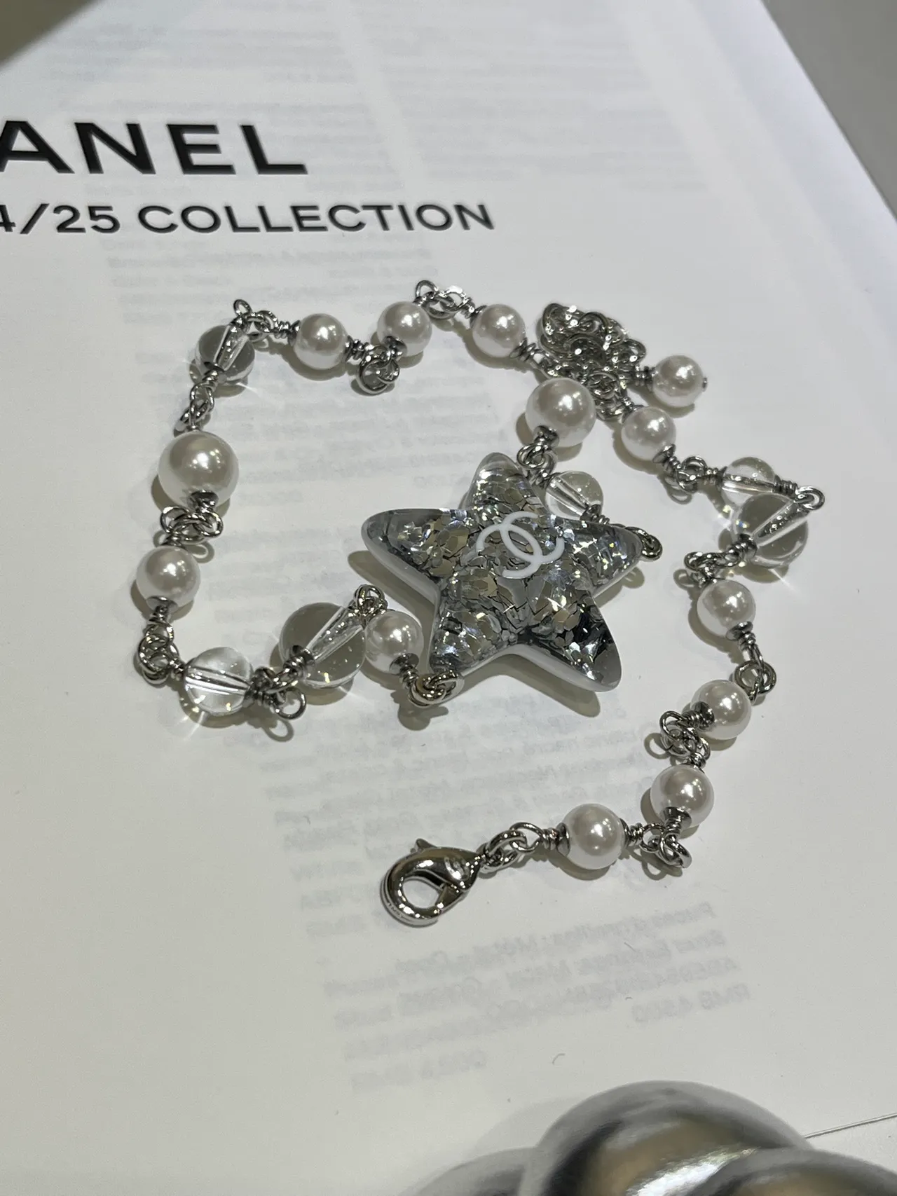 Chanel Silver White Star-Shaped Crystal Pavé Pendant Chain Necklace 5
