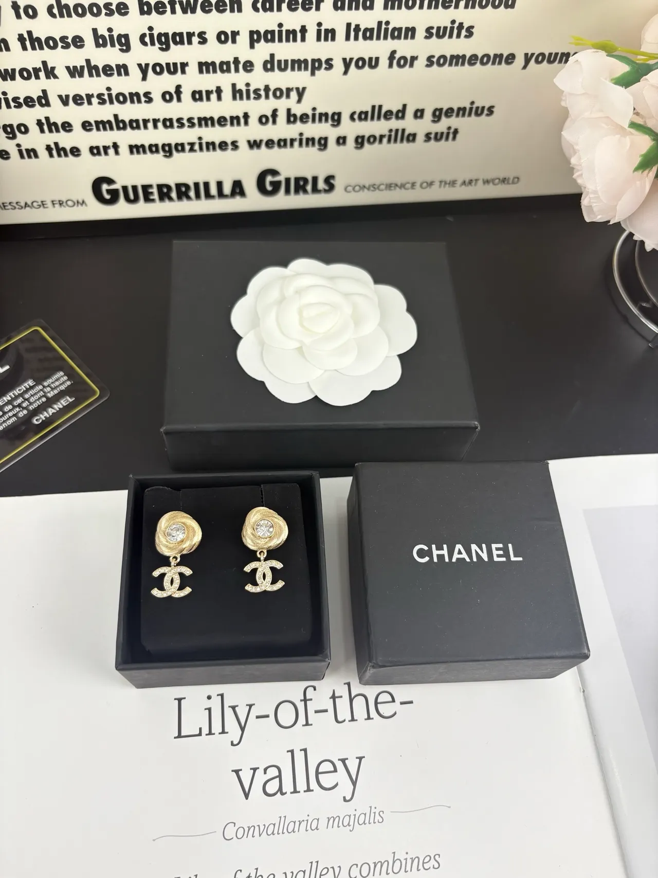 Chanel Spiral CC Crystal Gold-Tone Drop Earrings 2