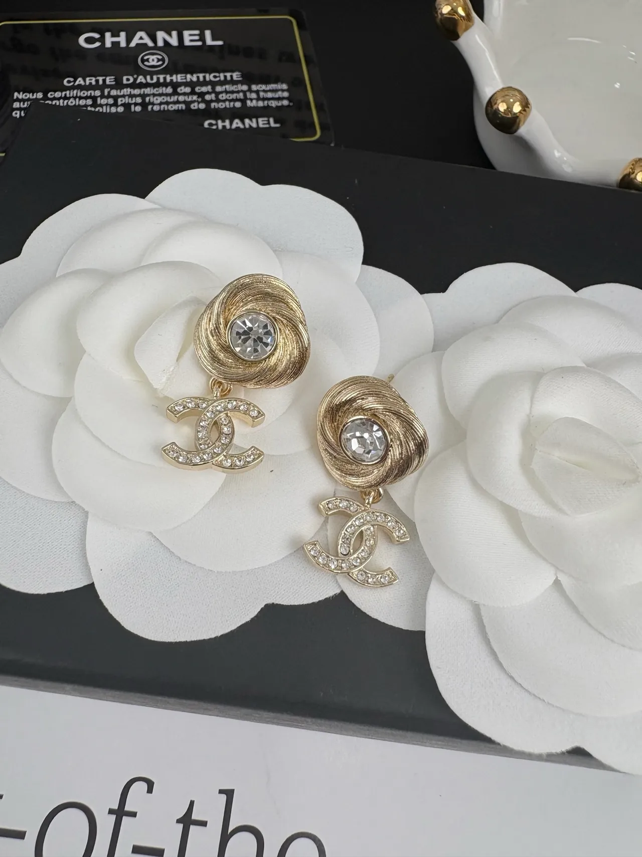 Chanel Spiral CC Crystal Gold-Tone Drop Earrings 4