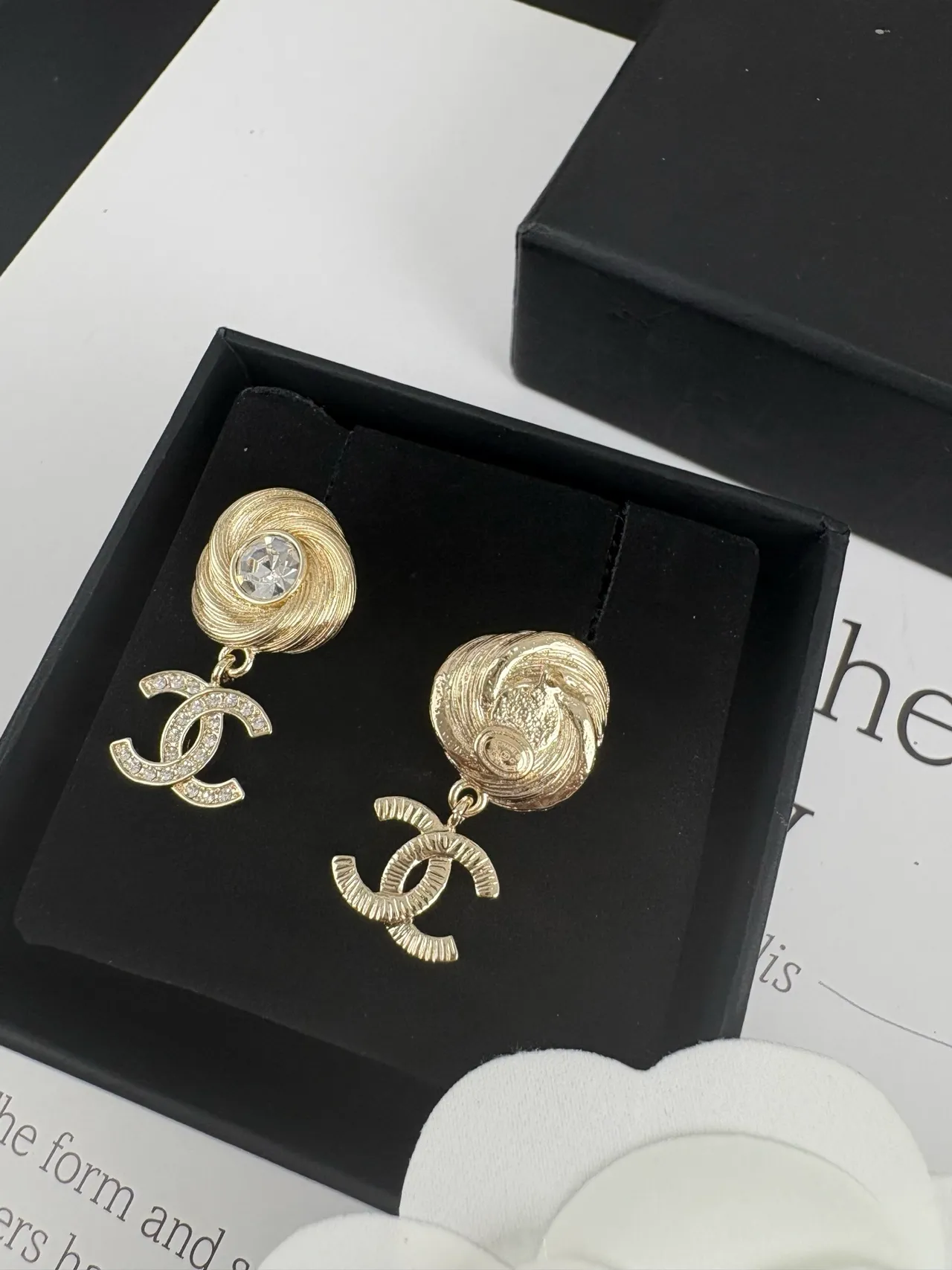 Chanel Spiral CC Crystal Gold-Tone Drop Earrings 6