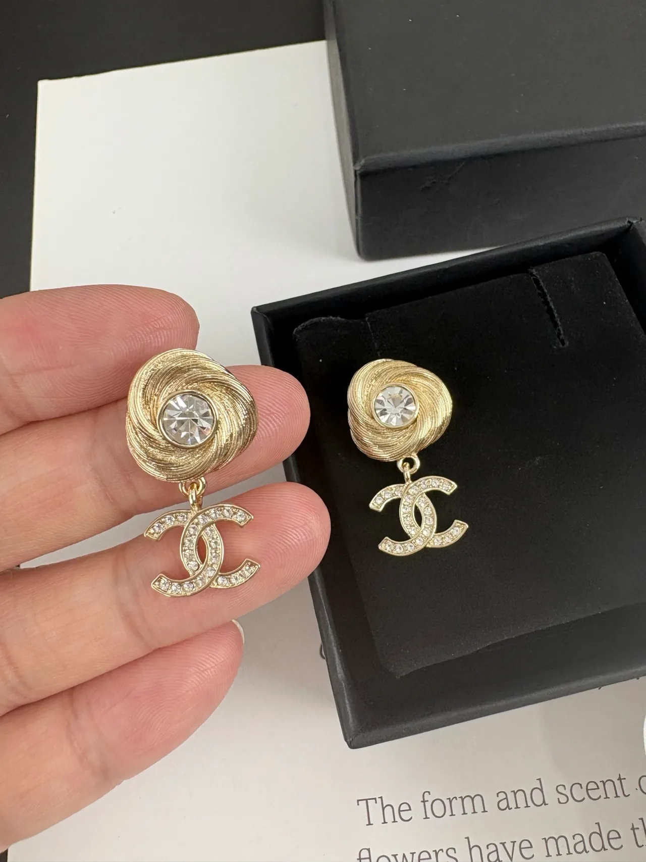 Chanel Spiral CC Crystal Gold-Tone Drop Earrings 7
