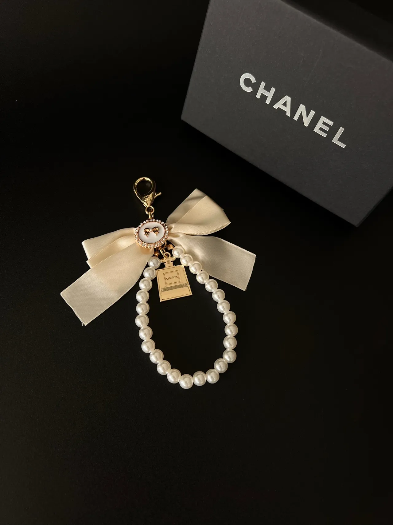 Chanel White Gold Pearl-Loop Satin Bow Bracelet 2