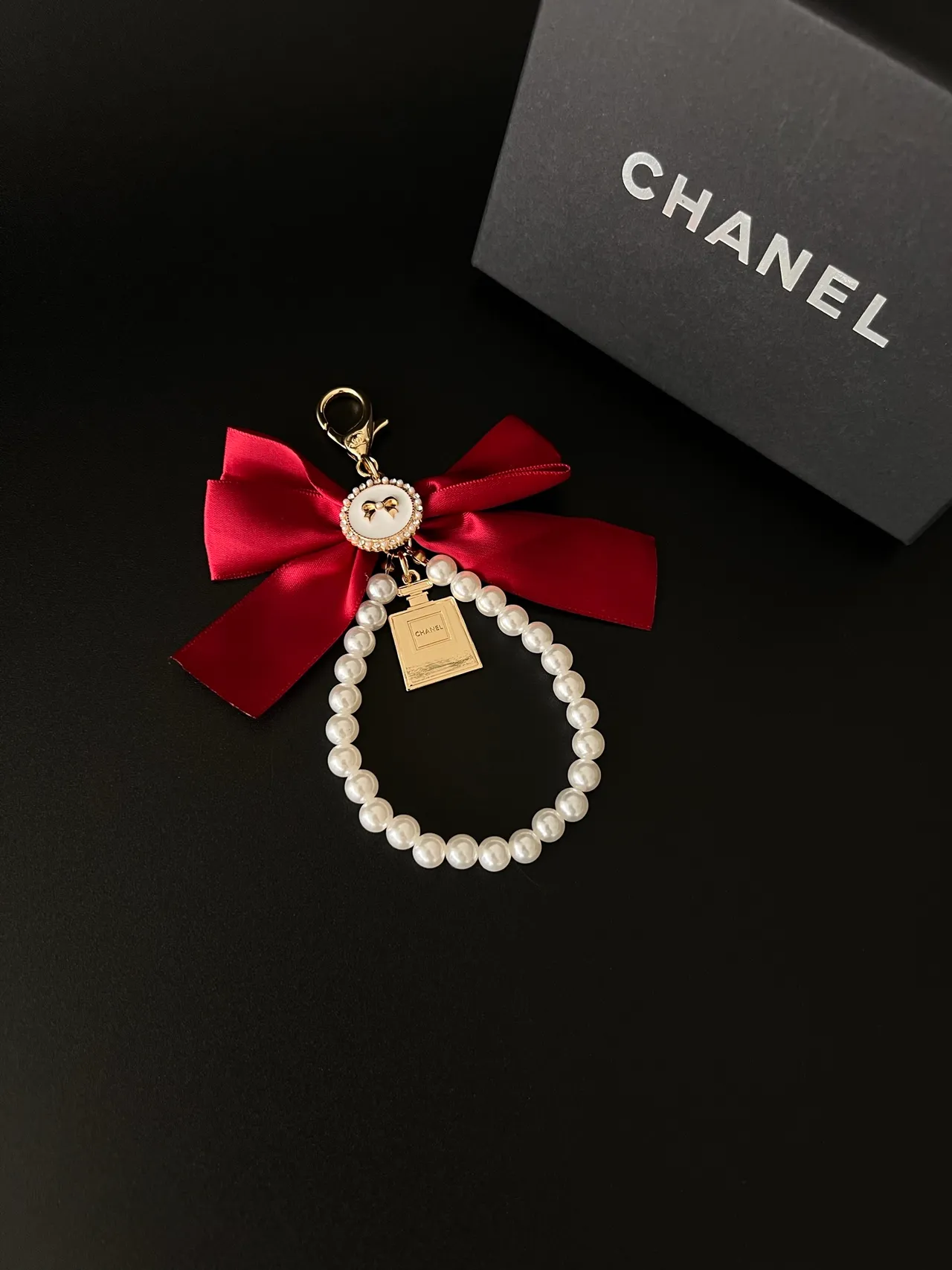Chanel White Gold Pearl-Loop Satin Bow Bracelet 3
