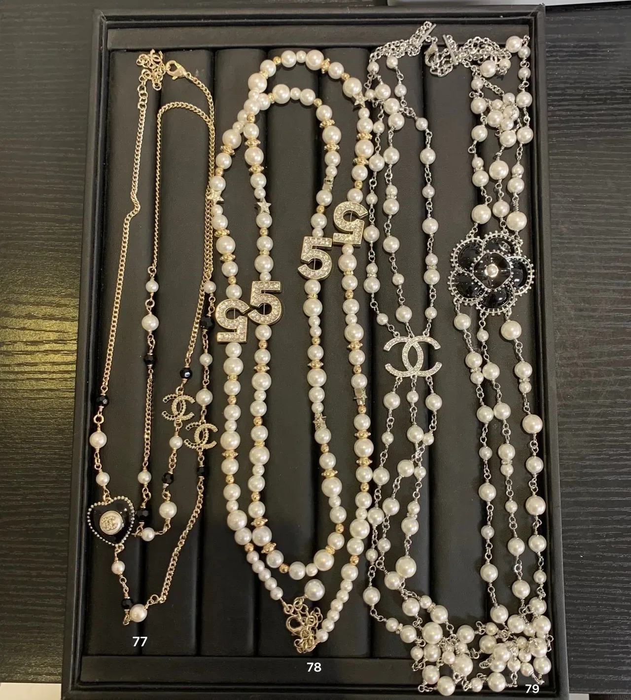 Chanel White Gold Pearl Strand Crystal-Embellished Necklace 4