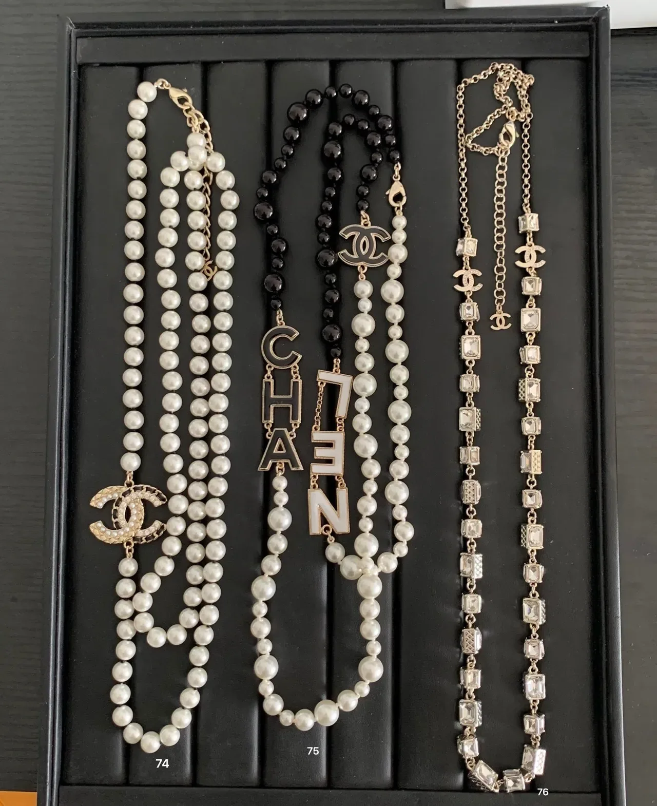 Chanel White Gold Pearl Strand Crystal-Embellished Necklace 5