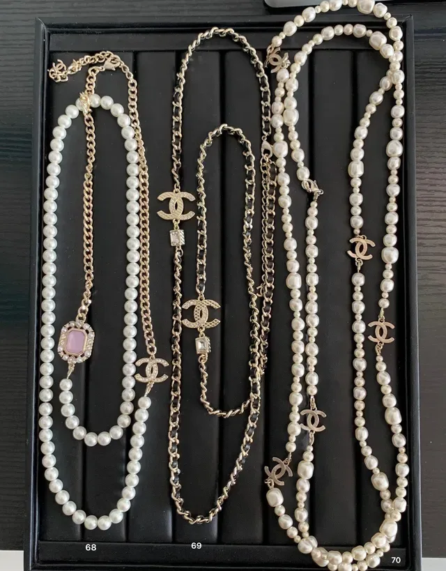 Chanel White Gold Pearl Strand Crystal-Embellished Necklace 7